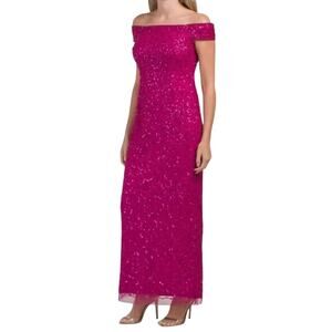 Adrianna Papell Off the Shoulder Sequined Column Gown Fuchsia Pink Size 6 Dress